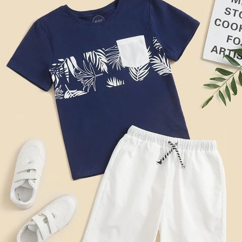 Trendy Blue Pocket Tshirt Shorts Set