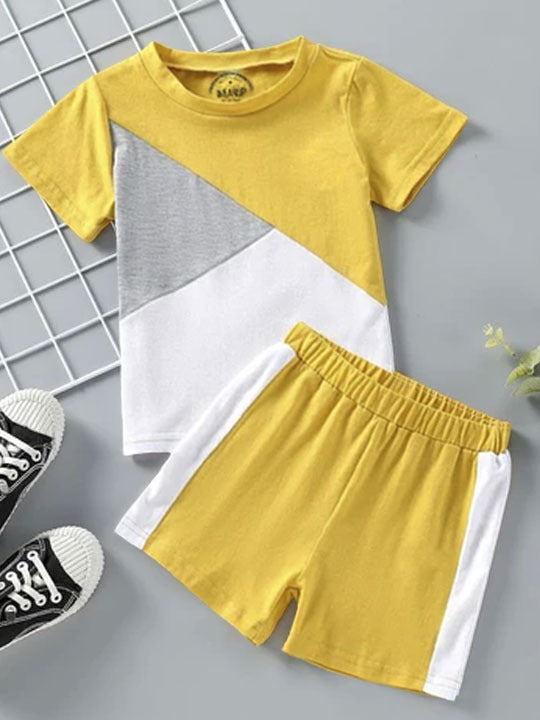 Yellow Panel Tshirt Shorts Set