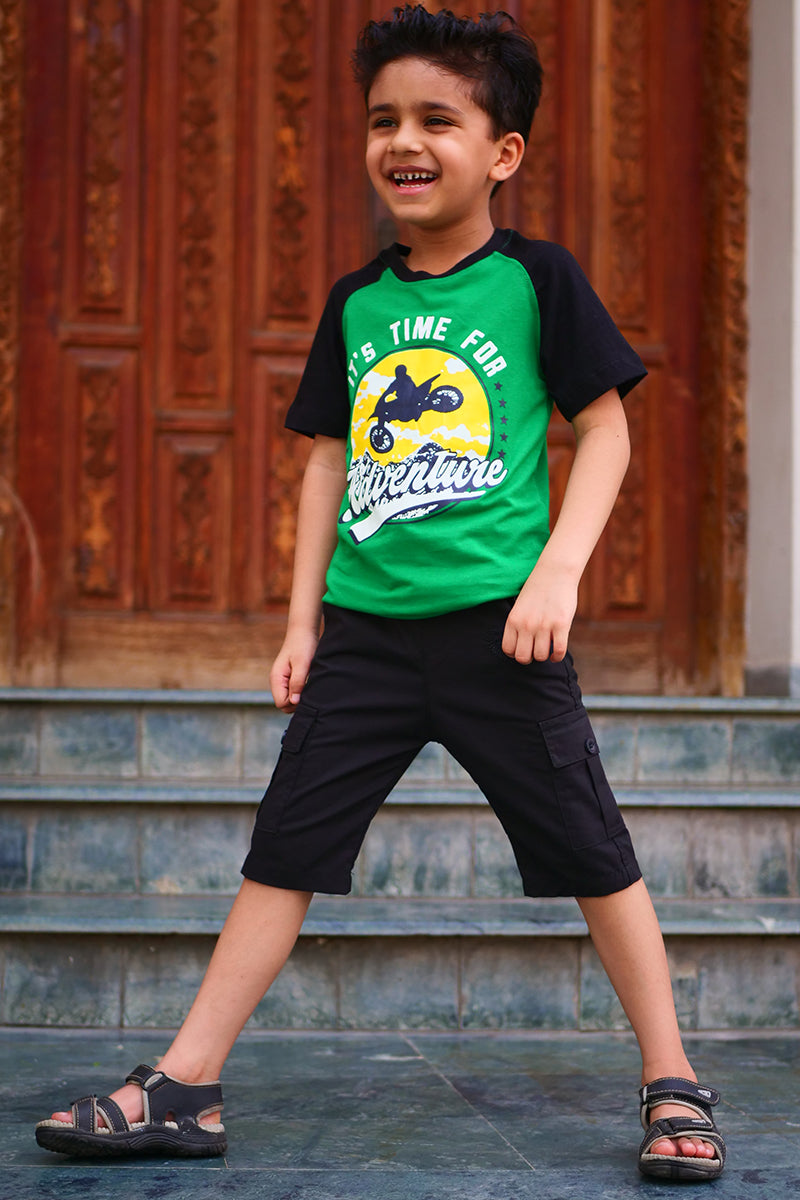 Adventrue Kids Tshirt Raglan Tshirt Green Black Tshirt