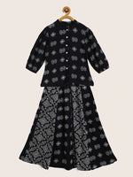 Black Printed Blouse Skirt Girls Suit Wearup