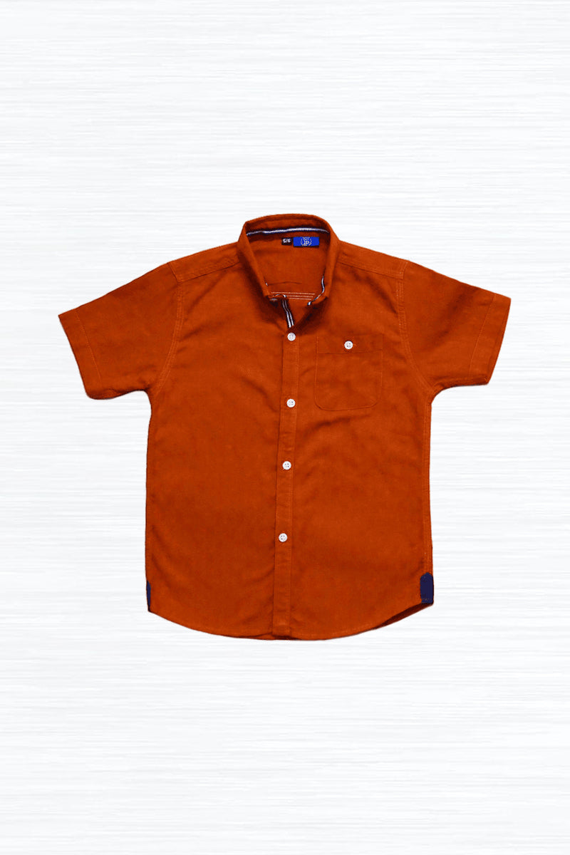 Orange Self Printed Pocket Button Shirt